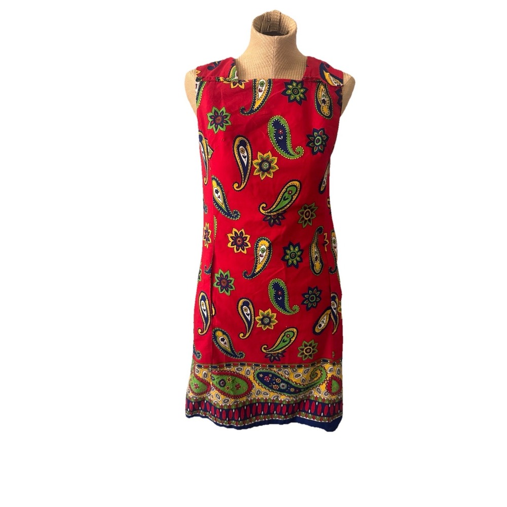 Vintage Cozy‎ Creation Shift Dress Mini Red Paisley 60s 70s